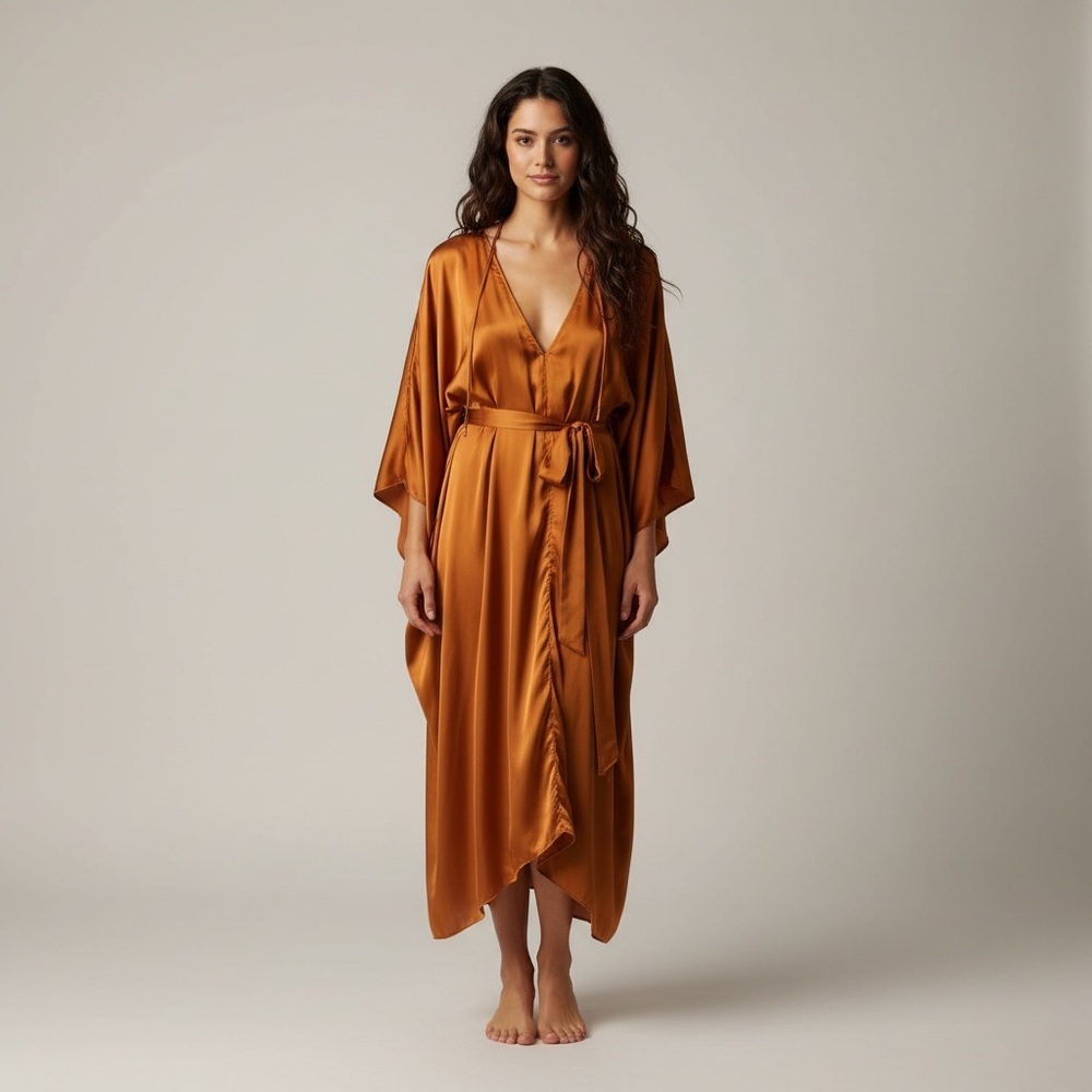 Anthropologie Bronze Satin Maxi Dress